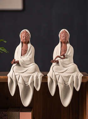 客厅中式博古架工艺品家居玄关陶瓷观音菩萨佛像摆件紫砂桌面