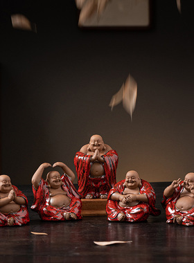 陶瓷弥勒佛摆件招财大肚笑佛菩萨中式禅意家居桌面茶宠茶玩装饰品