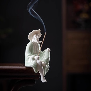 爆款创意姜太公钓鱼翁陶瓷线香香插香座办公家用室内香道插香