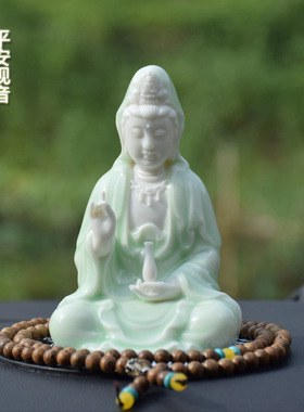 创意中式陶瓷保平安观音菩萨观世音家用供奉如来佛像摆件车载饰品