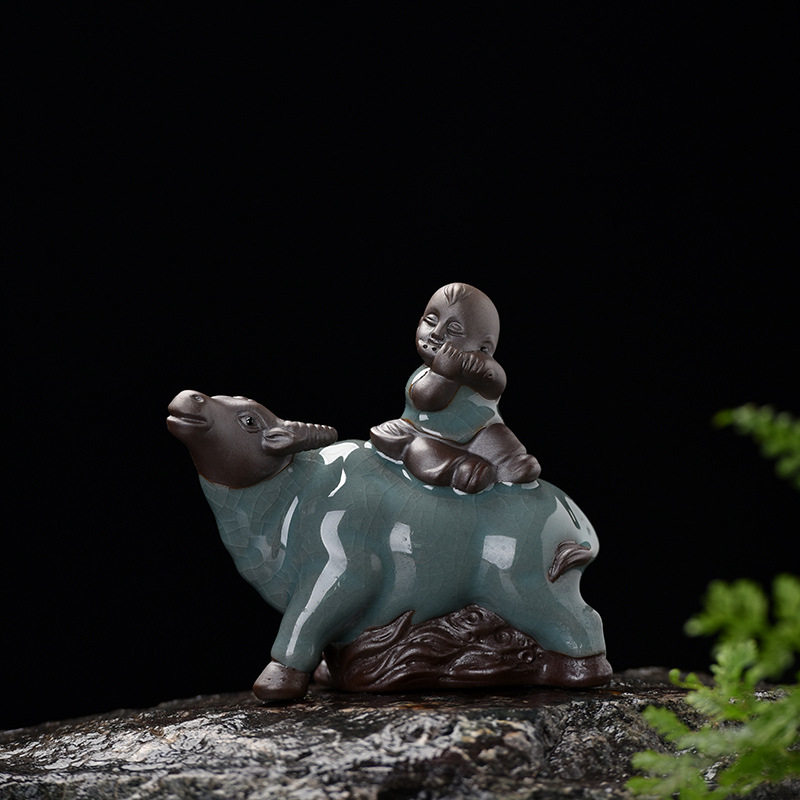 哥窑陶瓷牧童小摆件家居茶室茶桌茶宠茶道鱼缸园艺装饰品摆件,家居饰品,装饰摆件,淘宝优惠券,粉丝福利购,淘宝优惠卷