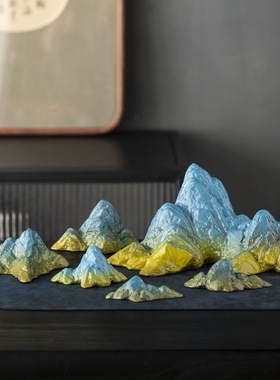 新中式创意假山微景观装饰品陶瓷枯山水摆件线香插书房台面