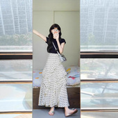 搭配一整套纯色上衣设计荷叶边波点半身裙子两件套 夏装 寻雾诗