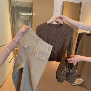 【雪夜情书】一整套秋冬时尚气质超好看百搭针织开衫裤子两件套女