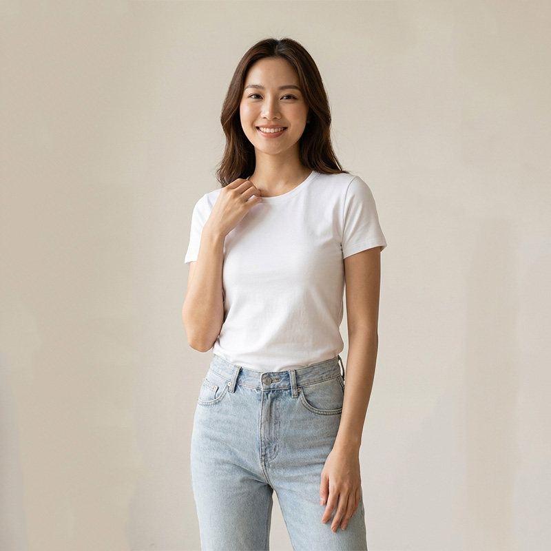 白色洗水棉薄款夏短袖t恤女圆领纯棉2026新款半截袖体恤宽松打底