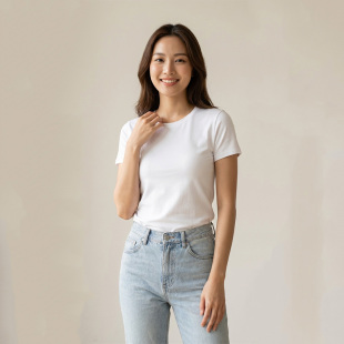 白色洗水棉薄款夏短袖t恤女圆领纯棉2026新款半截袖体恤宽松打底