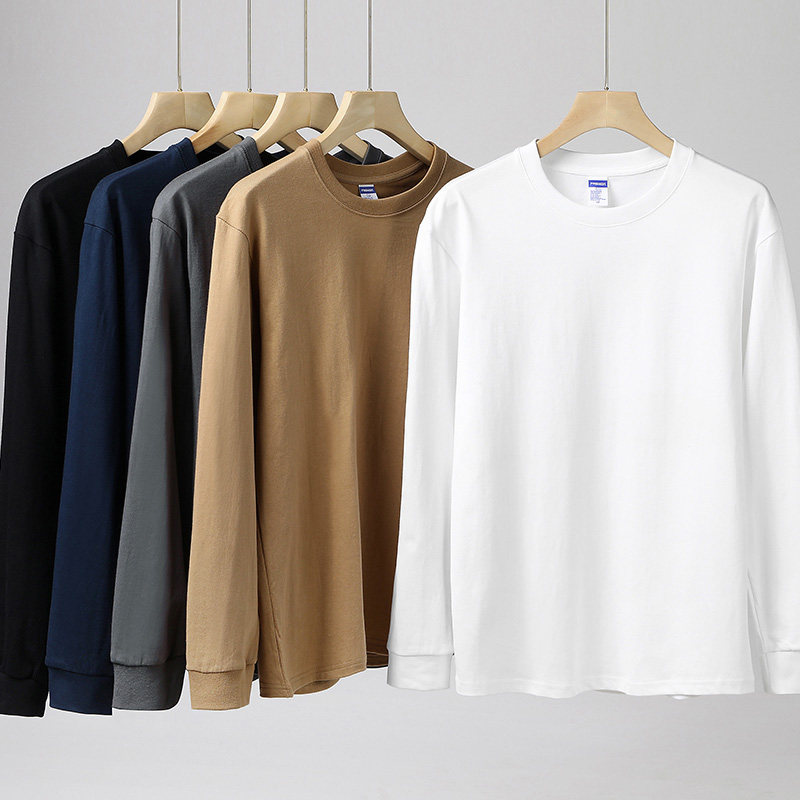 白色纯棉打底衫女内搭长袖t恤螺纹袖基础款重磅260g宽松打底上衣