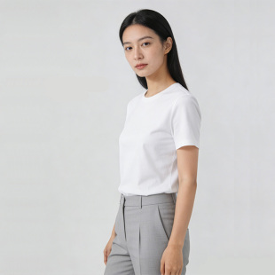 透气圆领半截袖 宽松夏季 t恤女2026新款 白色无痕纯棉230g冰感短袖