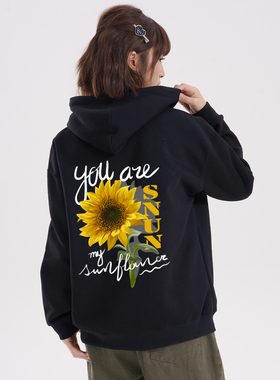 SNUN 潮牌向日葵字母印花连帽卫衣复古高街oversize重磅外套上衣