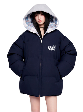 SNUN潮牌兔子字母logo保暖黑色开衫棉服冬季加厚复古街头棉衣外套