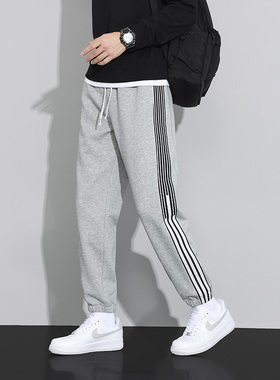 SNUN 潮牌侧边条纹拼接束脚休闲运动长裤户外松紧百搭宽松裤子