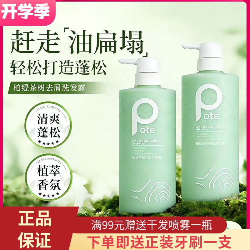 柏缇茶树洗发水控油去屑清爽蓬松留香改善毛躁沐浴露家庭装男女士