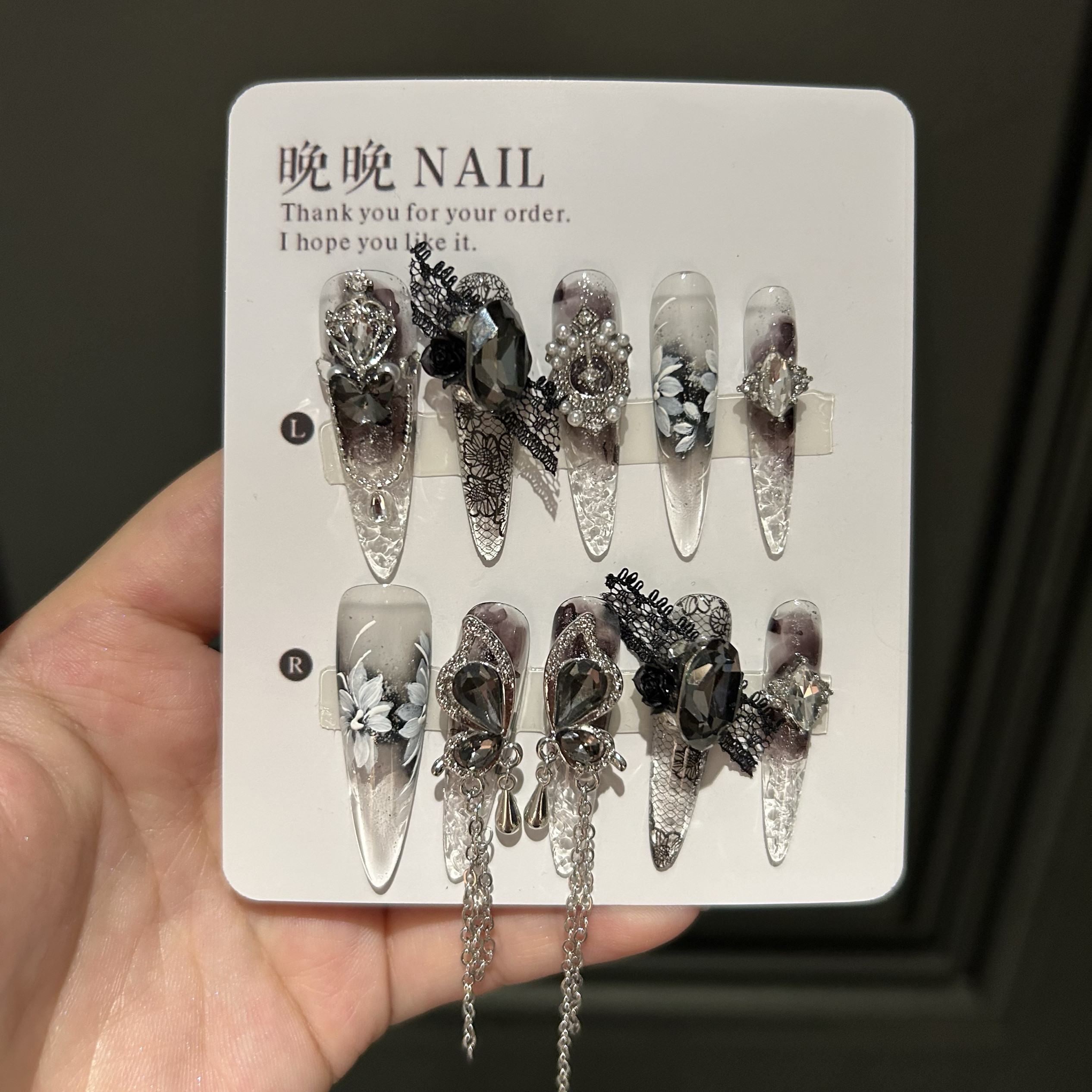画魂 纯手工穿戴甲高级辣妹手绘美甲贴片指甲暗黑碎冰冰重工蝴蝶