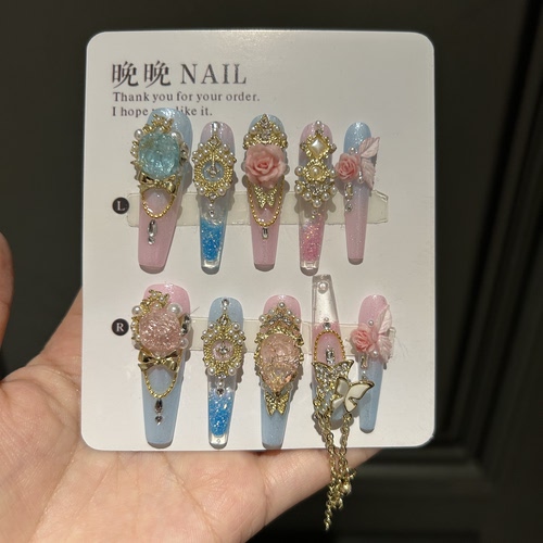 花样少女 流麻纯手工穿戴流沙工艺美甲重工新款显白气质高级