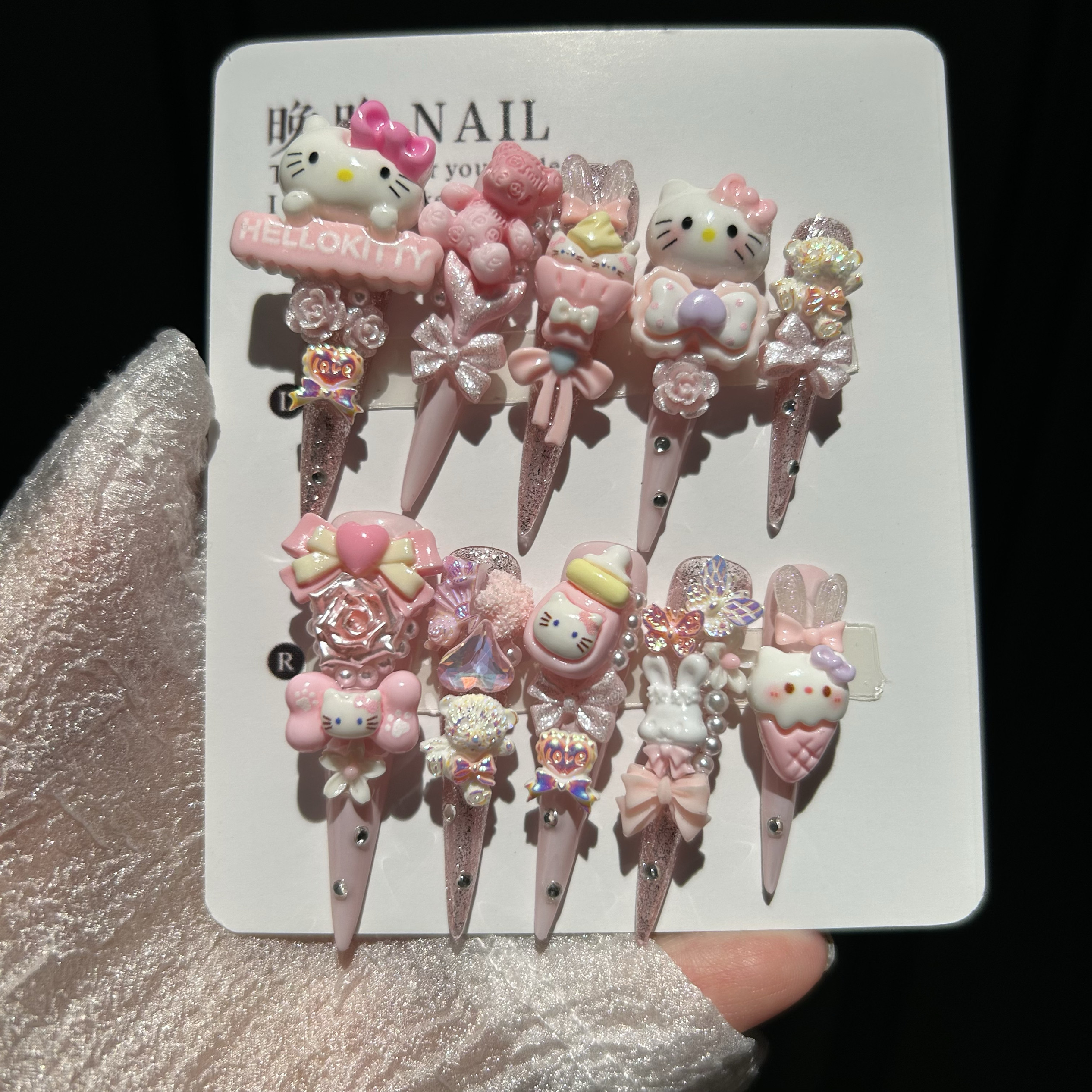 粉色超萌KT猫纯手工穿戴甲可爱卡通KT猫美甲贴片成品假指甲,彩妆/香水/美妆工具,穿戴甲/甲片,淘宝优惠券,粉丝福利购,淘宝优惠卷