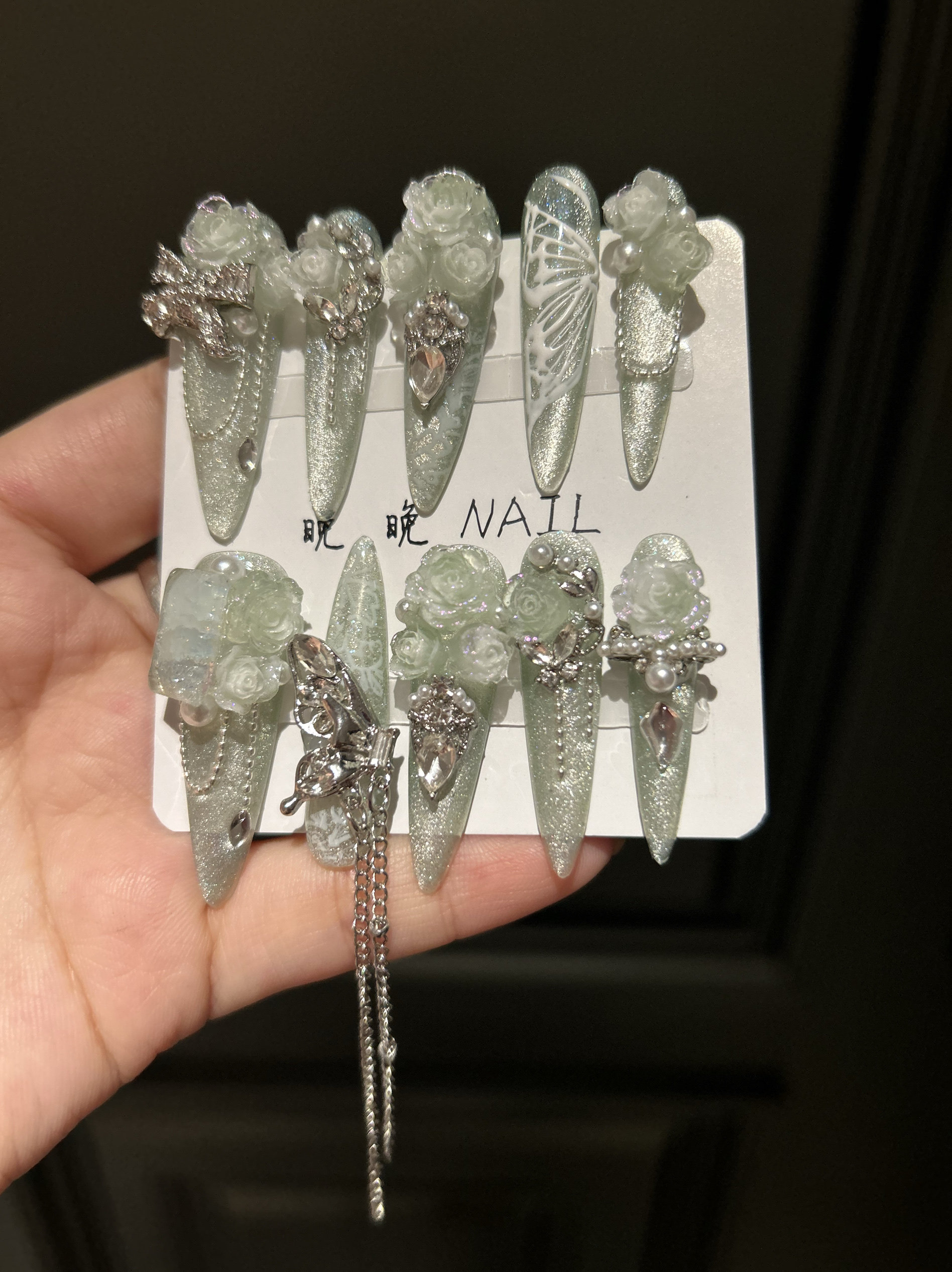 浅碟 手绘蝴蝶猫眼纯手工手工定制美甲 奢华满钻  长水滴穿戴甲,彩妆/香水/美妆工具,穿戴甲/甲片,淘宝优惠券,粉丝福利购,淘宝优惠卷