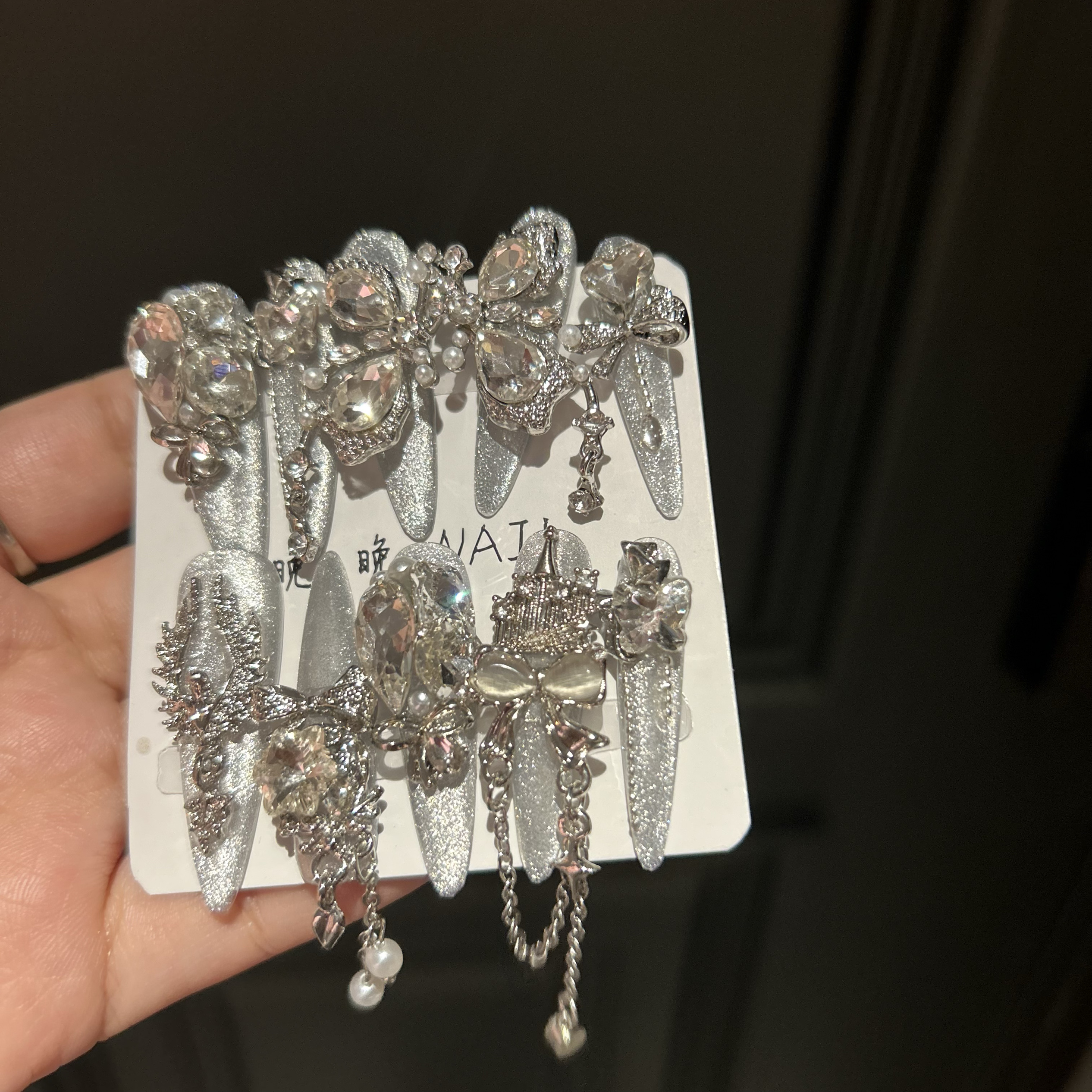 羽蝶 爆款纯手工穿戴美甲重工 蝴蝶 猫眼手工穿戴甲重工款式