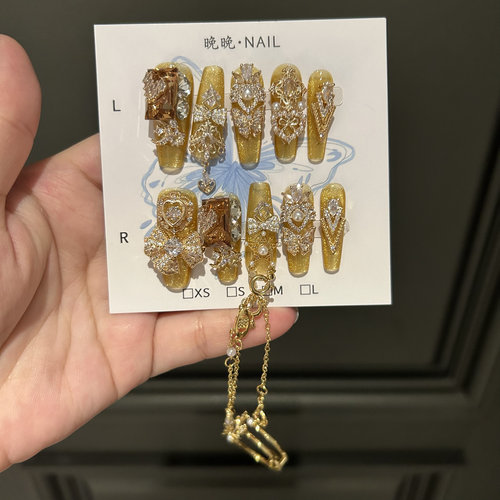 千金公主 纯手工穿戴甲全锆东洲钻戒指指甲贴片宫廷奢华美甲长款