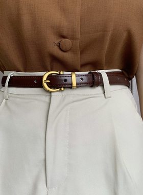 皮带女ins风 韩国新款时尚复古简约小金扣黑色实用牛仔裤百搭腰带