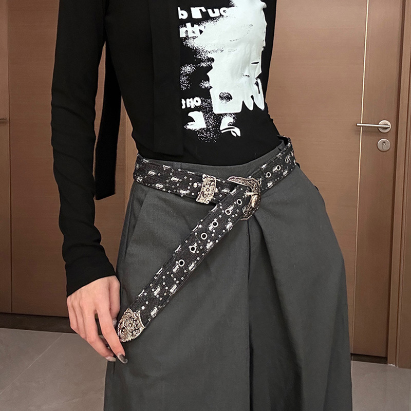 牛仔风雕花扣腰带女复古百搭配裙子皮带辣妹亚文化牛仔裤带ins潮