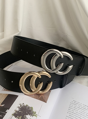 腰封女宽版 黑色双C字母大金扣装饰腰带ins风网红同款时尚皮带