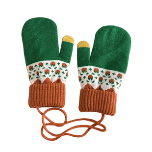 手套女冬季 新款保暖碎花撞色可触屏连指防寒骑行ins学生挂脖可爱