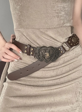女士皮带2025新款美式复古千禧风 y2k辣妹裤带百搭雕刻宽腰带配饰