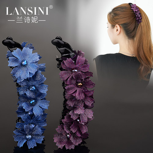 夏季新款水晶香蕉夹马尾花朵竖夹