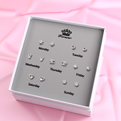 S925纯银耳钉女七对精致耳钉套装 韩风锆石耳饰一周精品礼盒带证书