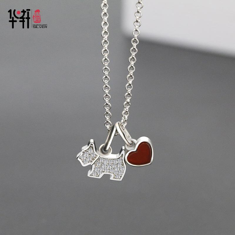 s925通体纯银项链女狗狗吊坠2024年新款潮日韩简约小清新锁骨链