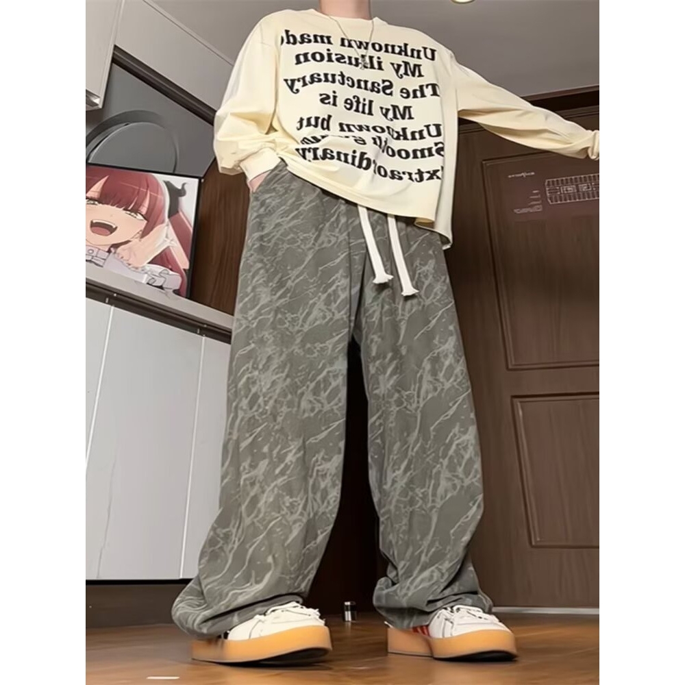 2024韩版复古街潮直筒裤情侣款四季潮流百搭垂感阔腿松弛感休闲裤