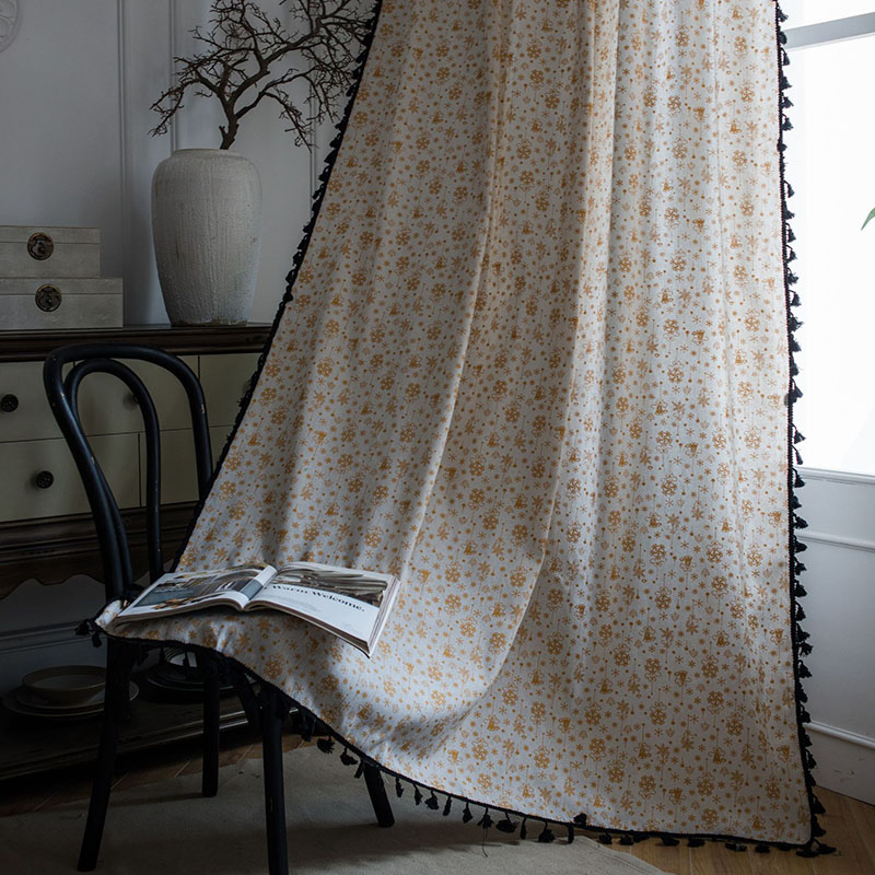 棉麻复古烫金白色窗帘成品飘窗布