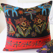 棉麻复古黑色大象印花抱枕套泰式 民族风沙发靠垫酒店民宿床头靠枕