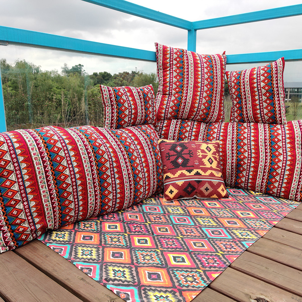 波西米亚复古棉麻抱枕套土耳其民族风沙发靠垫酒店民宿拍摄大靠背