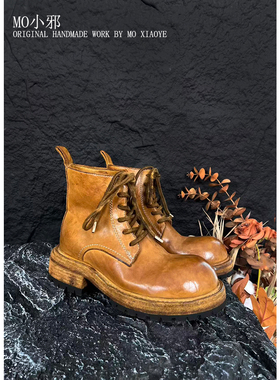 MO小邪' H912原创水洗马臀皮短靴马丁靴秋冬新款真皮底西部靴子女
