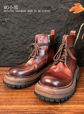 MO小邪’88020手工马皮系带短靴款骑士靴户外休闲百搭马丁靴女鞋