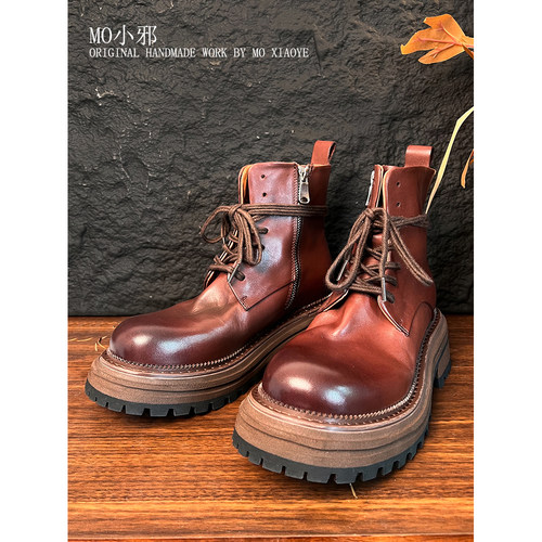 MO小邪’88020手工马皮系带短靴款骑士靴户外休闲百搭马丁靴女鞋