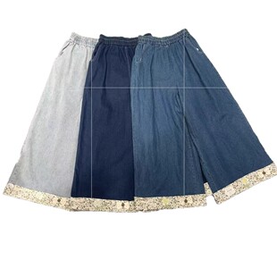 韩系松弛感小个子花边阔腿牛仔裤 新款 复古文艺校园风直筒长裤 春季