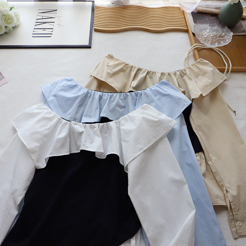 2026秋季新韩版假两件荷叶边拼接甜美超好看长袖衬衫女,女装/女士精品,衬衫,淘宝优惠券,粉丝福利购,淘宝优惠卷