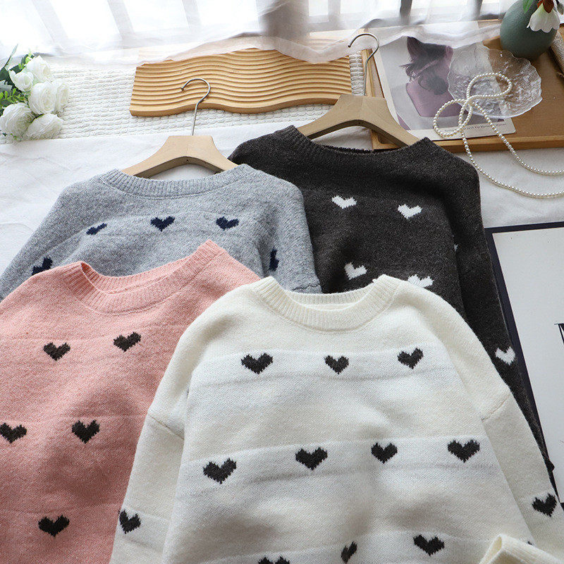 2026秋冬新款韩版圆领爱心宽松显瘦百搭短款套头毛衣女,女装/女士精品,毛衣,淘宝优惠券,粉丝福利购,淘宝优惠卷
