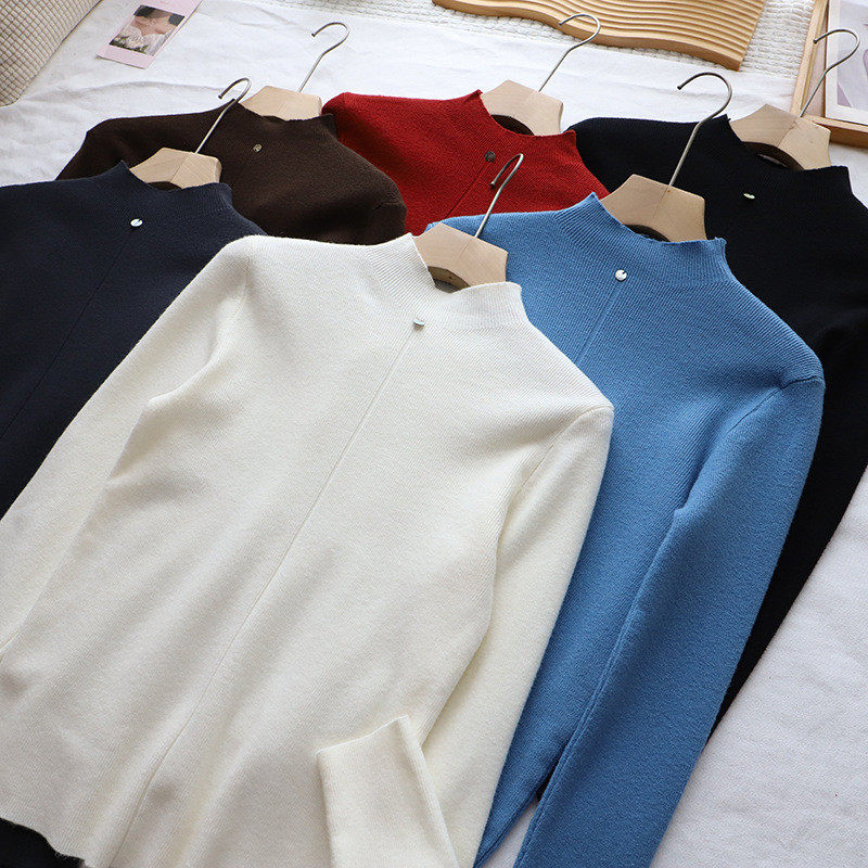 2026秋冬新款韩版半高领简约修身显瘦百搭针织打底衫女,女装/女士精品,毛针织衫,淘宝优惠券,粉丝福利购,淘宝优惠卷