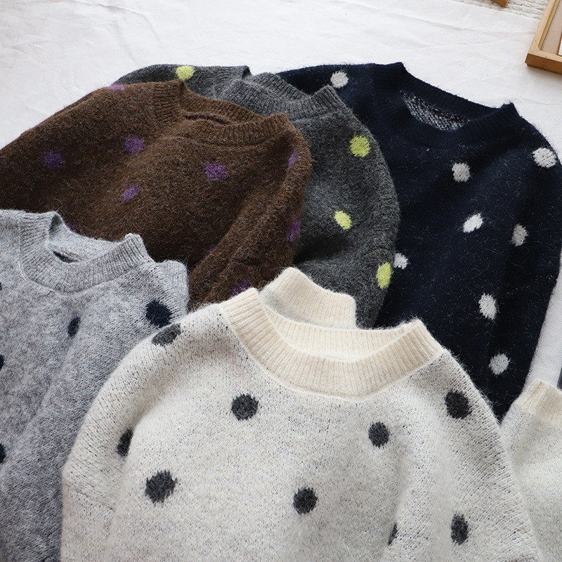 2026秋冬新款韩版圆领波点宽松休闲显瘦百搭套头毛衣女,女装/女士精品,毛衣,淘宝优惠券,粉丝福利购,淘宝优惠卷