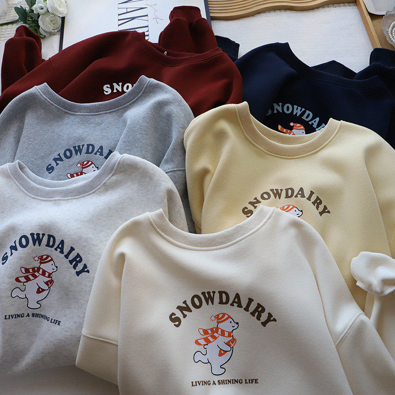 2026冬季新款韩版简约字母卡通印花加绒加厚宽松卫衣女,女装/女士精品,卫衣/绒衫,淘宝优惠券,粉丝福利购,淘宝优惠卷