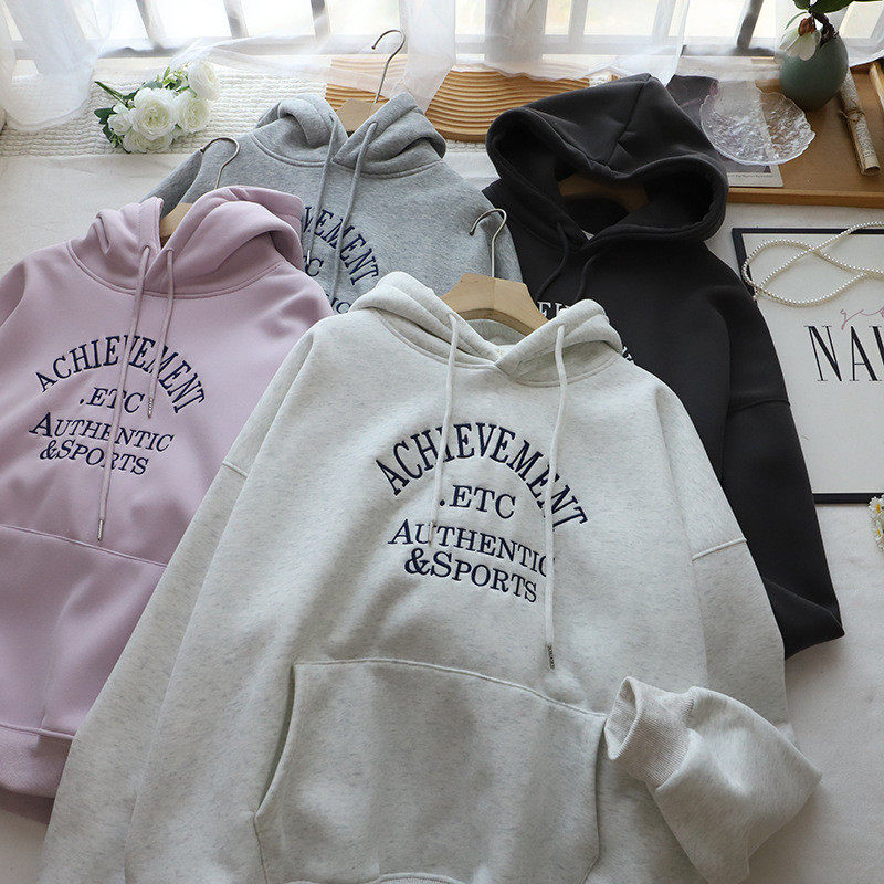2026秋冬新款韩版连帽字母刺绣加绒加厚休闲百搭卫衣女,女装/女士精品,卫衣/绒衫,淘宝优惠券,粉丝福利购,淘宝优惠卷