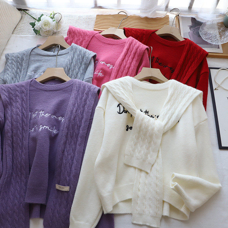 2026秋冬新款韩系字母提花时尚甜美减龄百搭短款毛衣女,女装/女士精品,毛衣,淘宝优惠券,粉丝福利购,淘宝优惠卷
