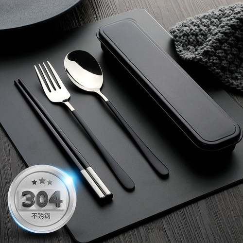 筷子勺子套装儿童便携式收纳盒一人食三件套餐具小学生叉子单人-封面
