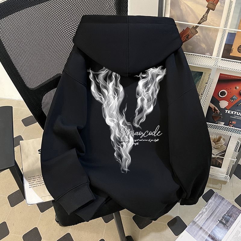 银狐绒连帽卫衣女加绒大V印花加厚2025新款甜酷秋冬学生宽松上衣