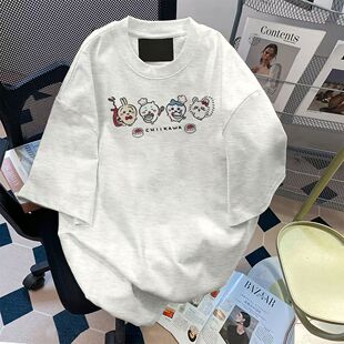 卡通chiikawa短袖t恤男女夏季2025新款情侣简约纯棉半袖纯棉