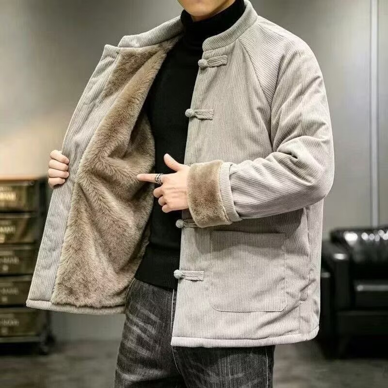 中式棉服男冬季加绒灯芯绒外套