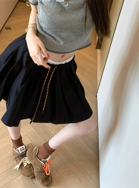 套装小众2025新品网红爆款抽绳系带蓝色半裙休闲百搭A字百褶裙女